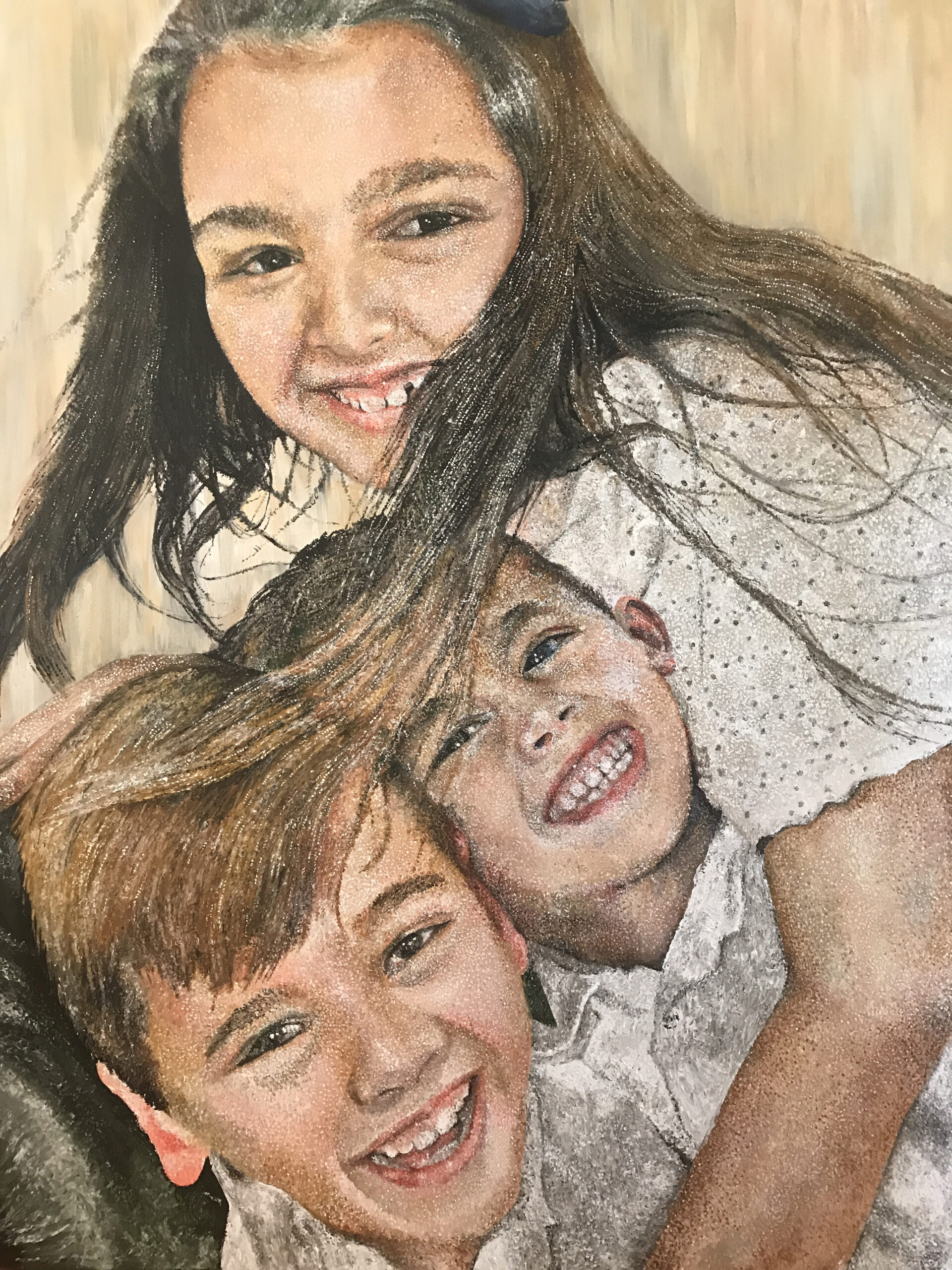 A commissioned painting of three children by Adelaide Artist Marieka Hambledon